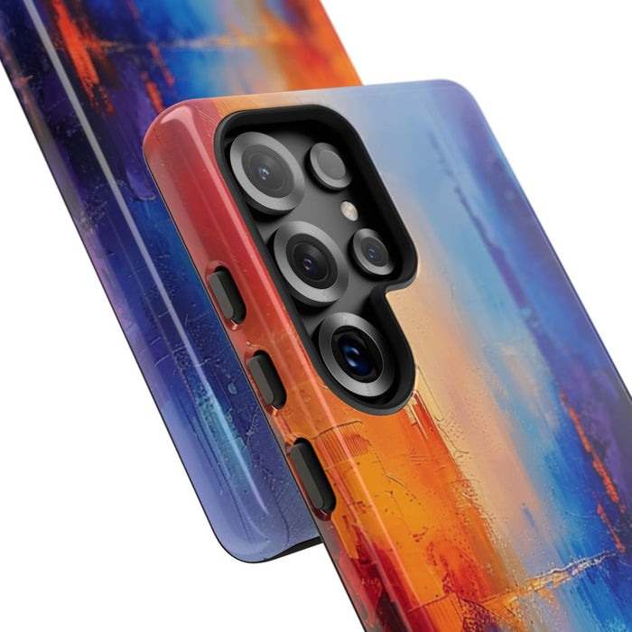 Levendige Abstracte Stadsgezicht in Blauw en Oranje