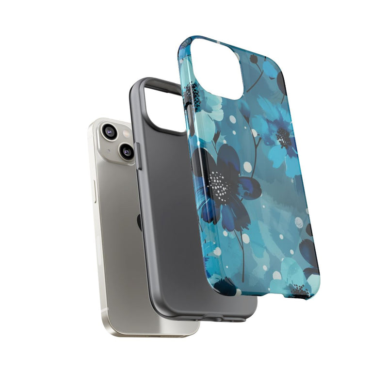 Blauw Bloemenpatroon met Stippen