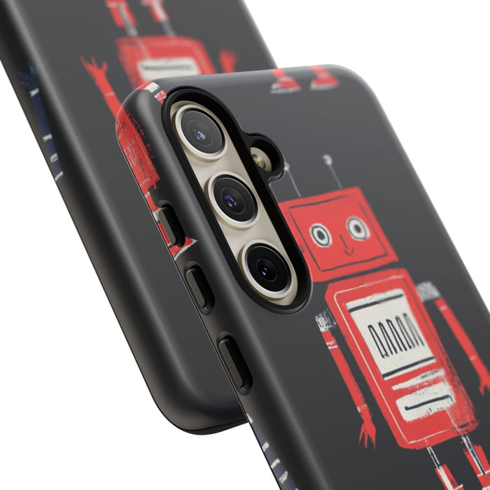 Retro Robotpatroon in Rood en Blauw