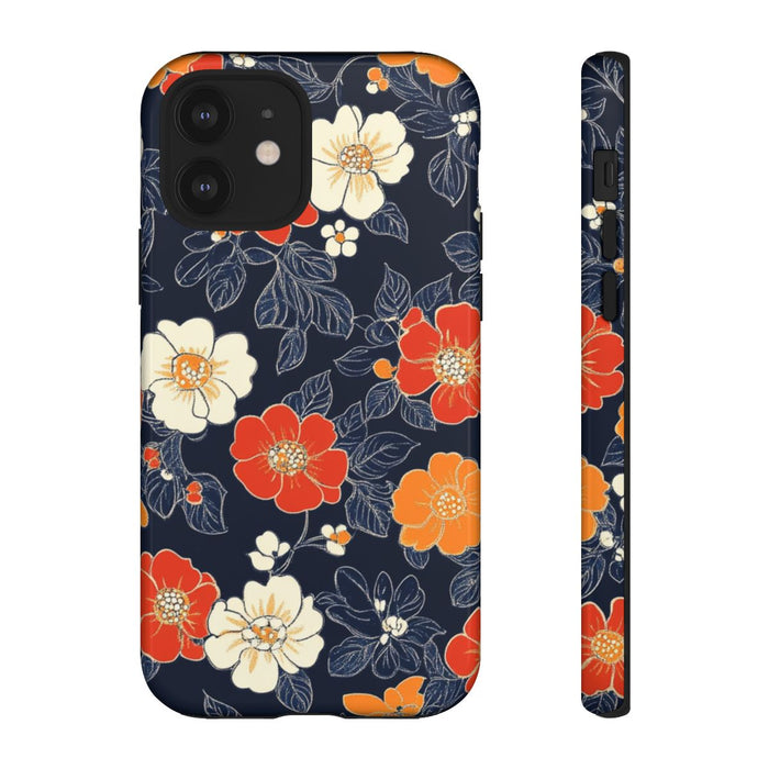 Oranje en Witte Bloemenprint