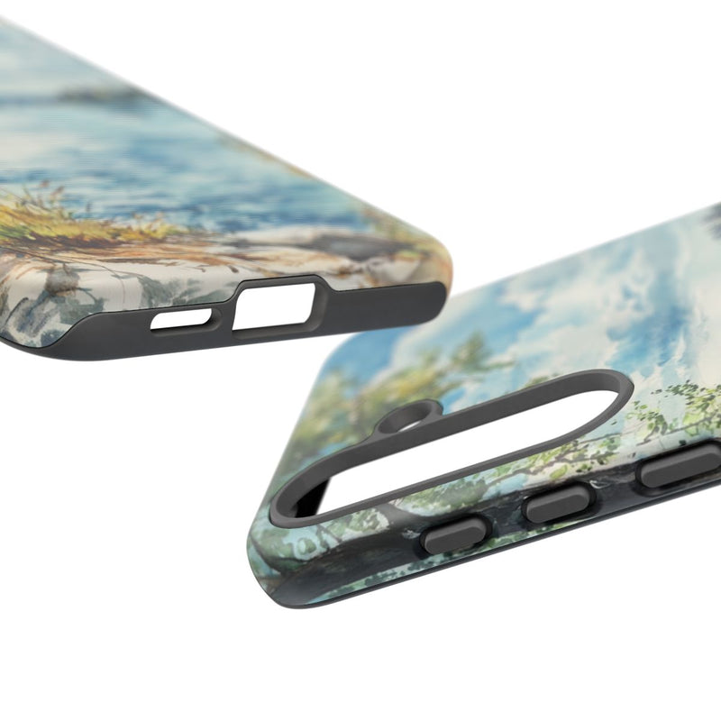 Aquarel Landschap met Meer, Bomen en Zeilboten