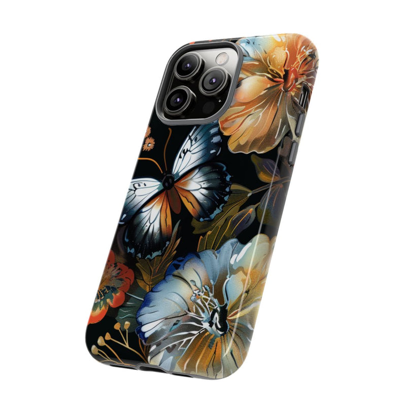 Vlinders en Bloemenpatroon op Zwart