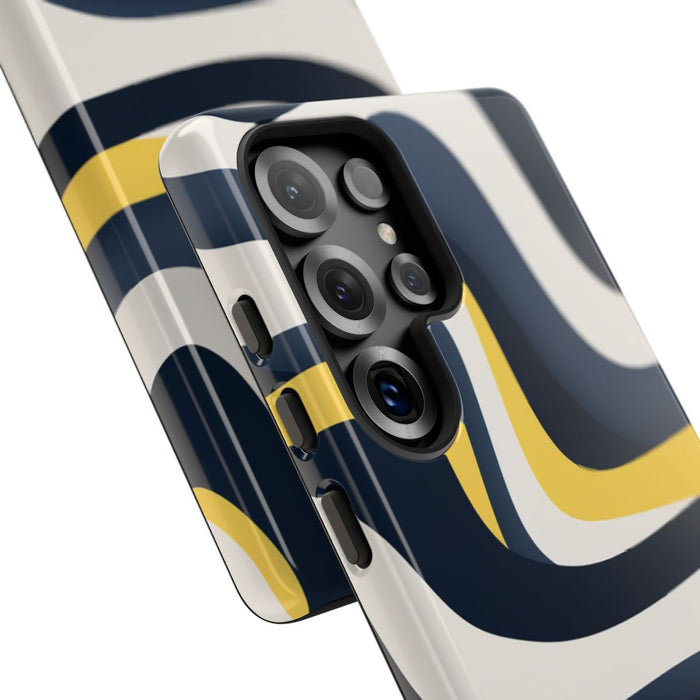 Abstracte Golvende Lijnen in Donkerblauw en Geel