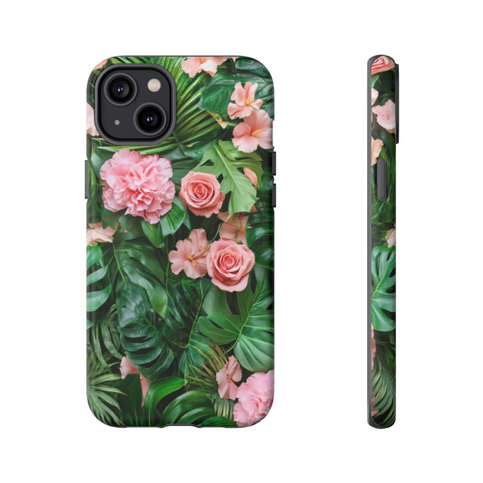 Roze Rozen en Tropische Bladeren Patroon