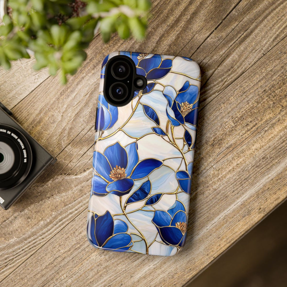 Blauw Gebloemd Glas-in-loodpatroon