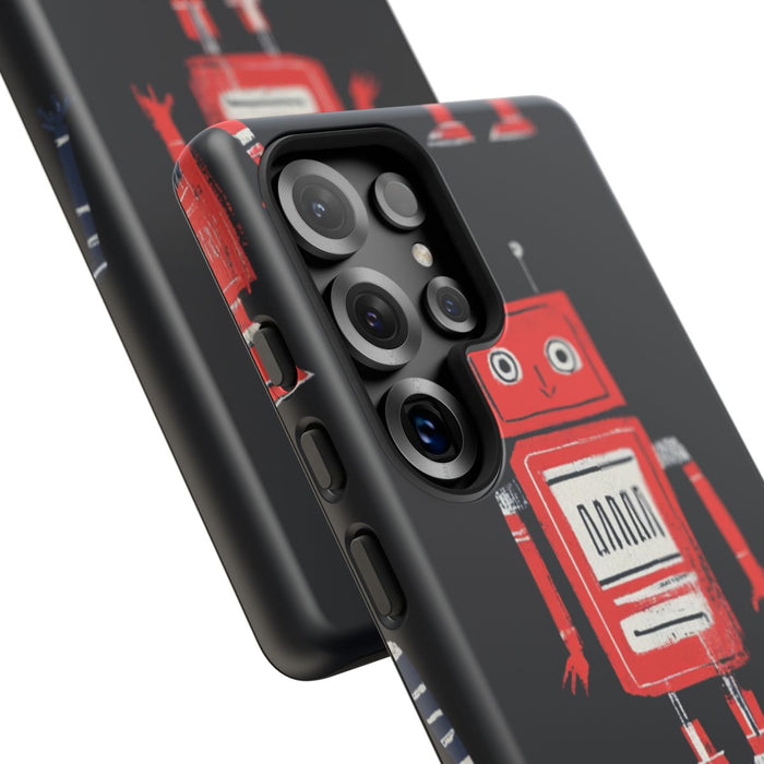 Retro Robotpatroon in Rood en Blauw