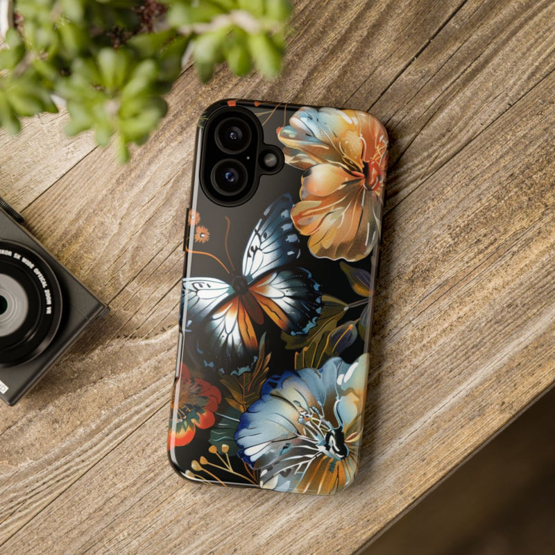 Vlinders en Bloemenpatroon op Zwart