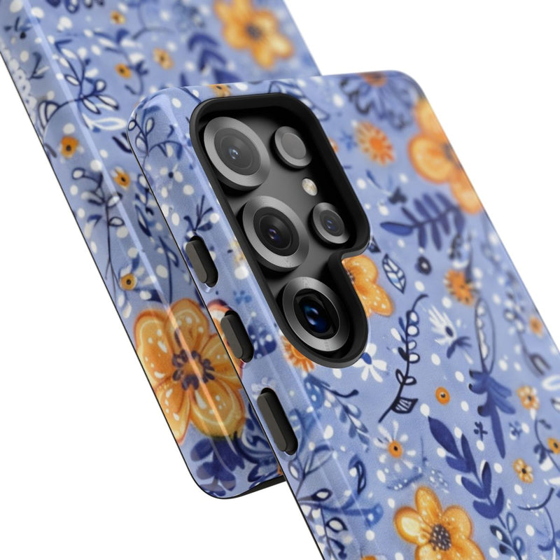 Blauw-Oranje Bloemenpatroon