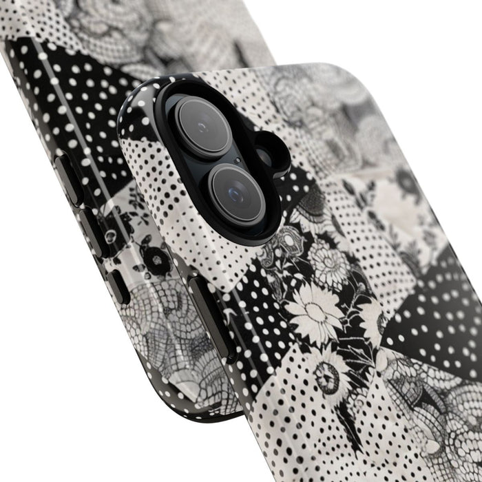 Zwart-Wit Patchwork met Bloemen en Stippen