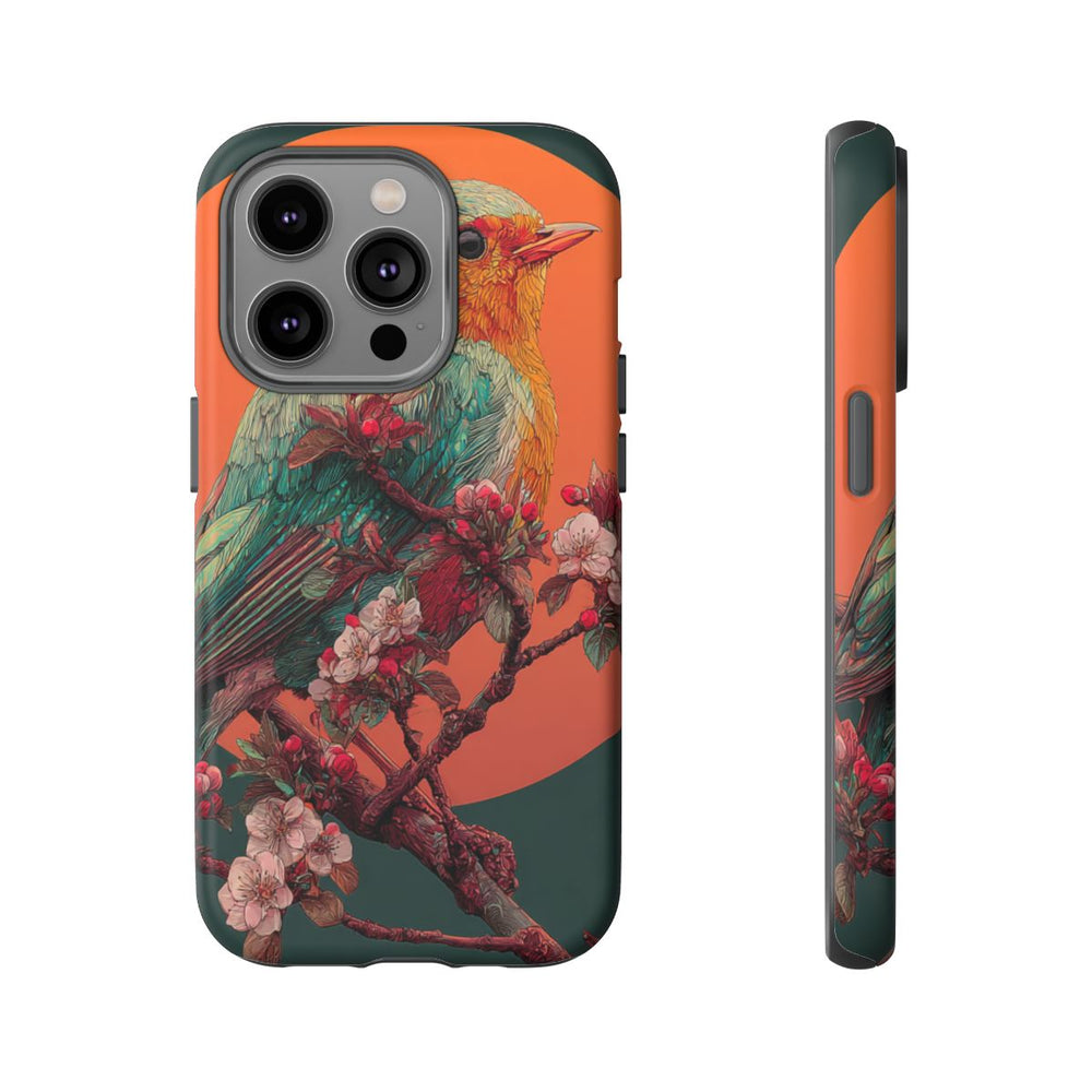 Kleurrijke Vogel met Bloesem en Oranje Maan