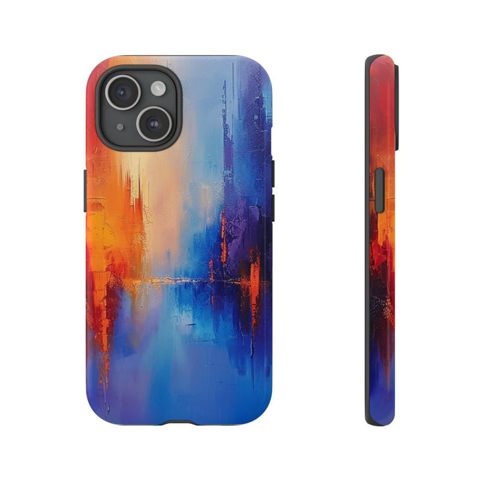 Levendige Abstracte Stadsgezicht in Blauw en Oranje