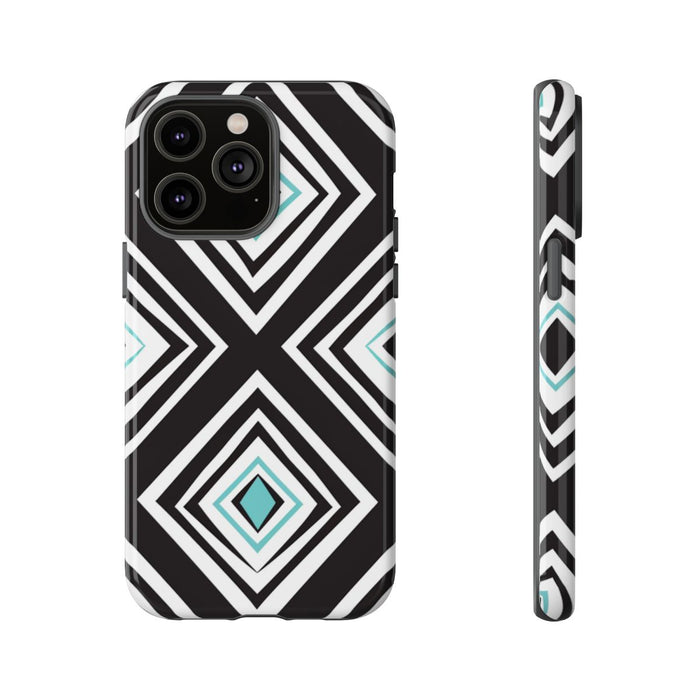 Geometrisch Zwart-Turquoise Diamantpatroon