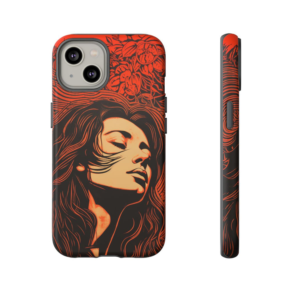 Linosnede Portret van Vrouw met Bloemen