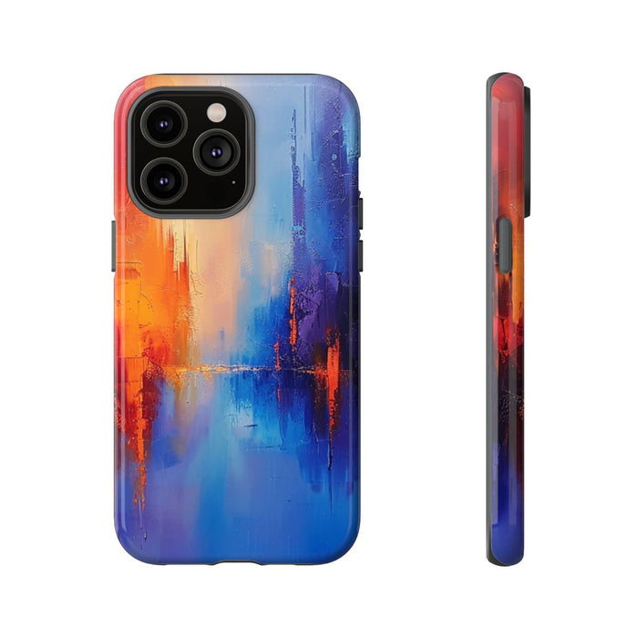 Levendige Abstracte Stadsgezicht in Blauw en Oranje