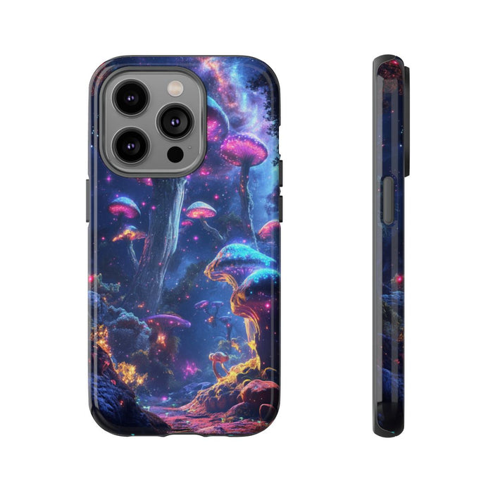 Glinsterende Bioluminescente Paddenstoelen in Kosmische Nacht