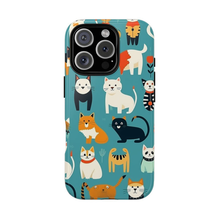 Kleurrijk Kattenpatroon op Glanzend Stevig Hoesje