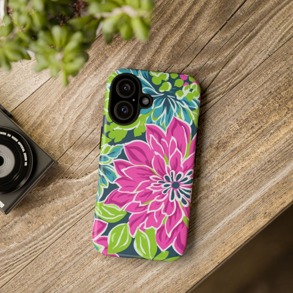 Vrolijk Bloemenpatroon met Roze en Blauwe Bloemen