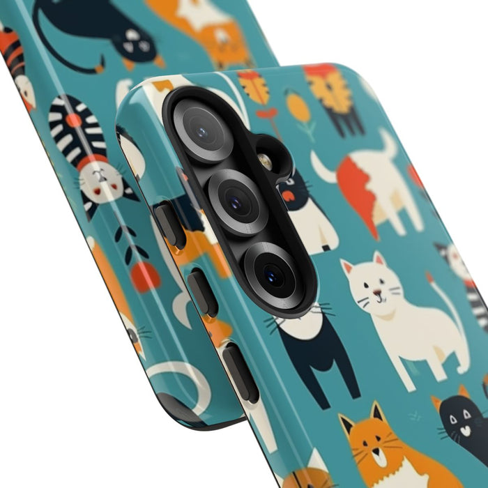 Kleurrijk Kattenpatroon op Glanzend Stevig Hoesje