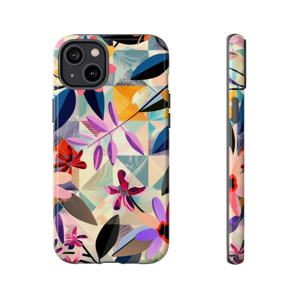 Kleurrijk Bloemenmotief met Geometrisch Patroon