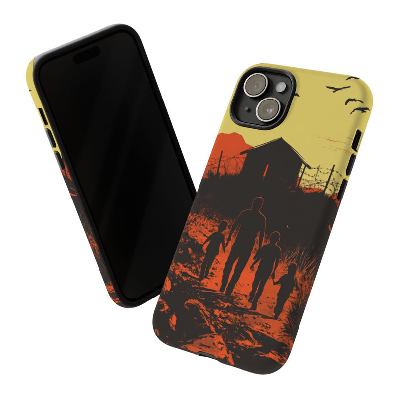 Gezin Lopend Richting Prikkeldraadomheining