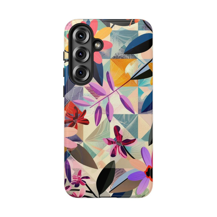 Kleurrijk Bloemenmotief met Geometrisch Patroon