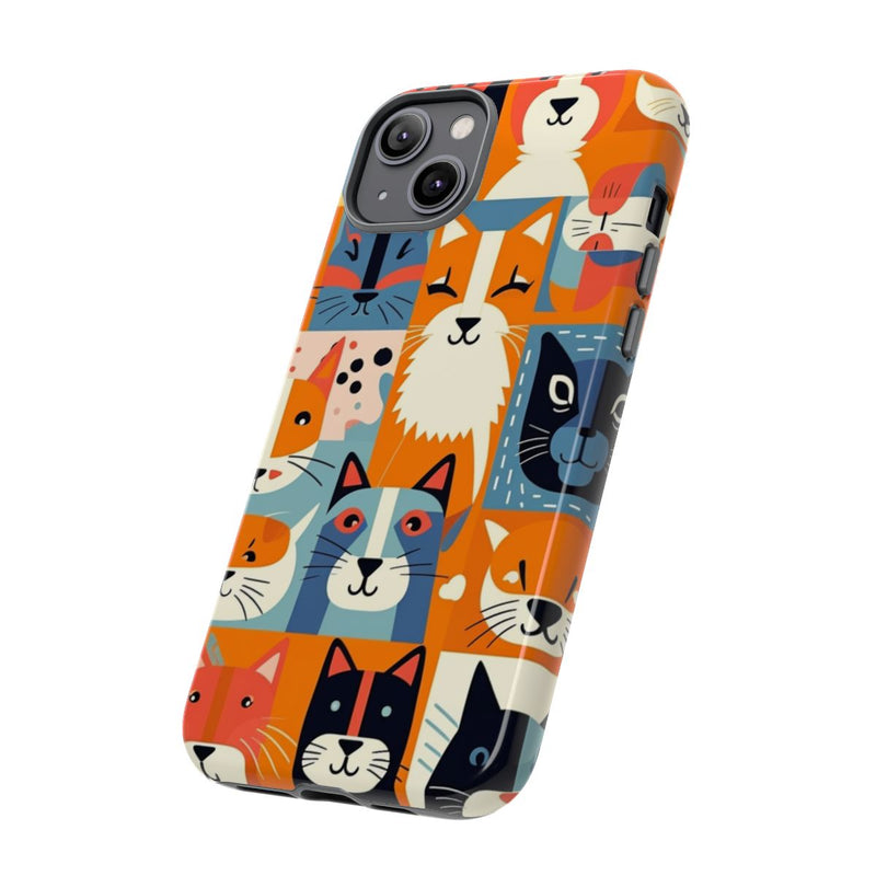 Vrolijke Kattenkopjes in Kleurrijk Patroon