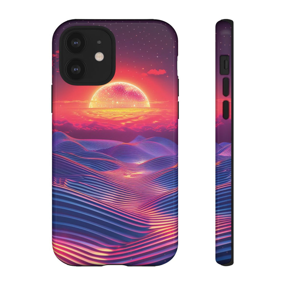 Levendige Zonsondergang met Abstracte Golven