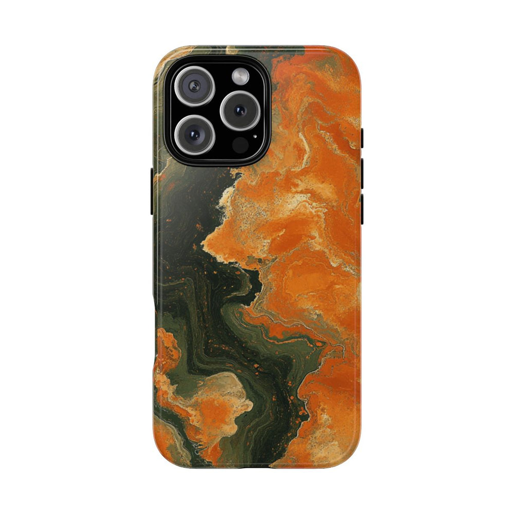 Abstract Patroon in Gebrand Oranje en Olijfgroen