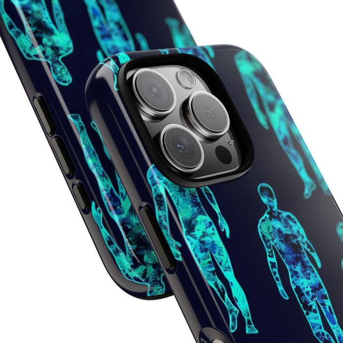 Blauw-Groene Neon Mensfiguren Patroon