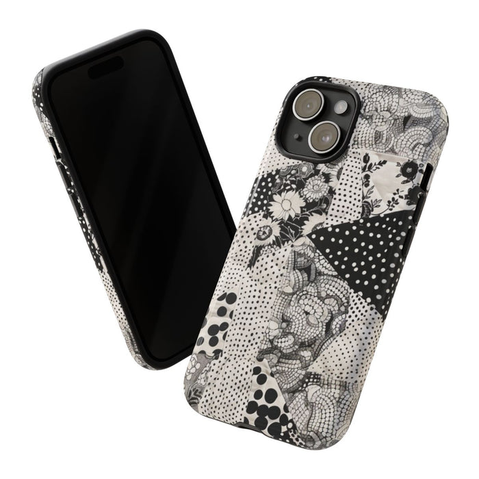 Zwart-Wit Patchwork met Bloemen en Stippen