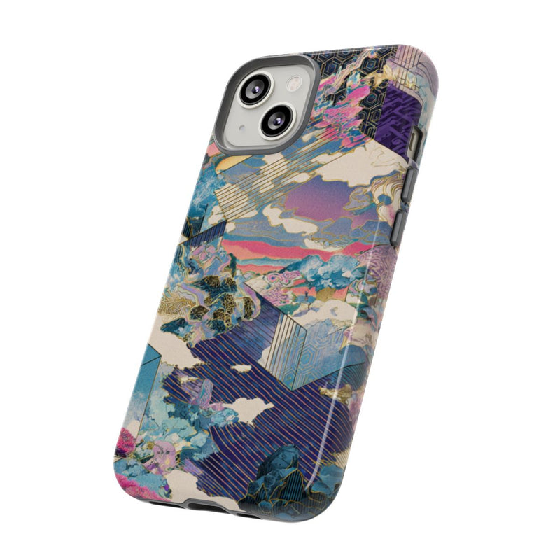 Abstracte Geometrische Landschap met Roze Bomen