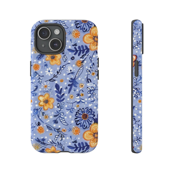 Blauw-Oranje Bloemenpatroon