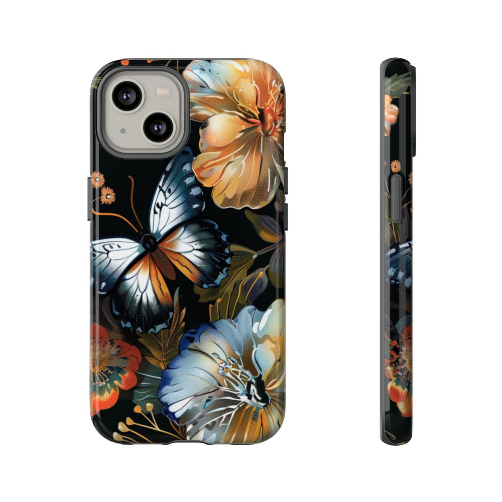 Vlinders en Bloemenpatroon op Zwart