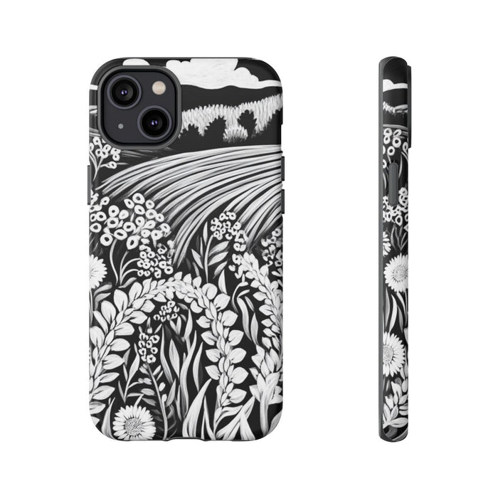 Zwart-Wit Folklore Bloemenlandschap