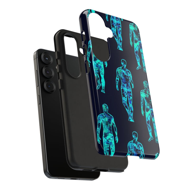Blauw-Groene Neon Mensfiguren Patroon