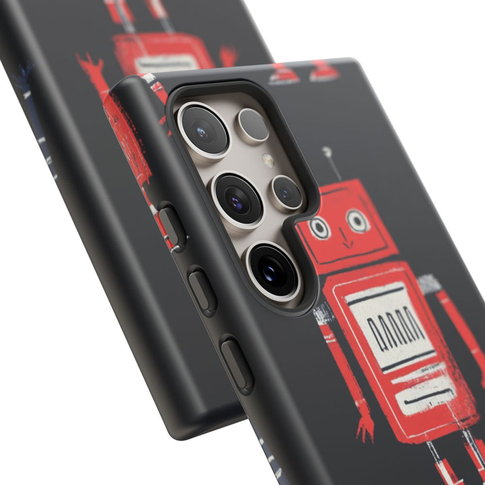 Retro Robotpatroon in Rood en Blauw