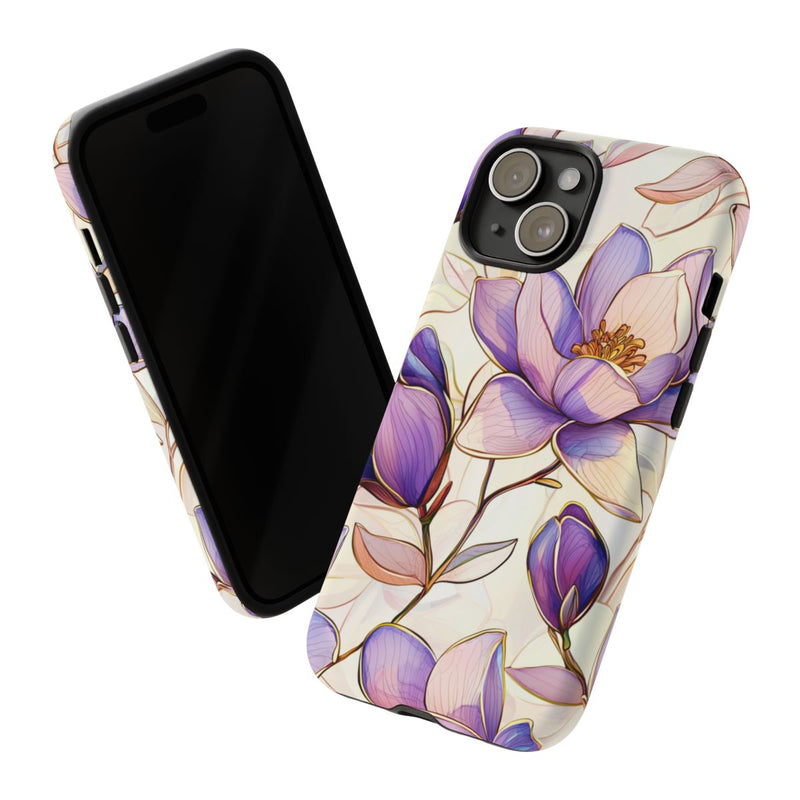 Paarse Magnolia’s in Glas-in-loodpatroon
