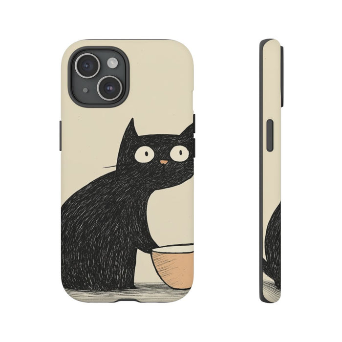 Zwarte Kat met Kom Illustratie
