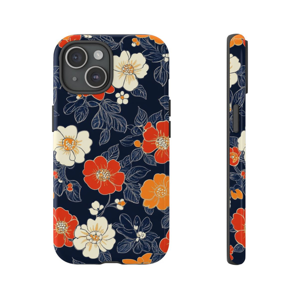 Oranje en Witte Bloemenprint