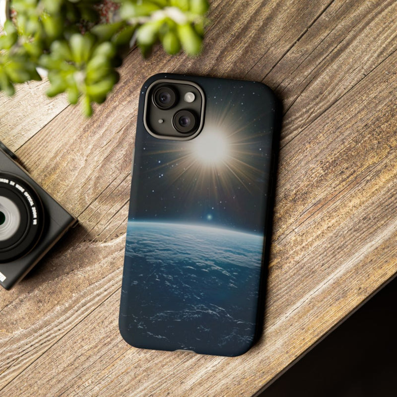 Blauwe Aarde vanuit de Ruimte met Zon en Sterren