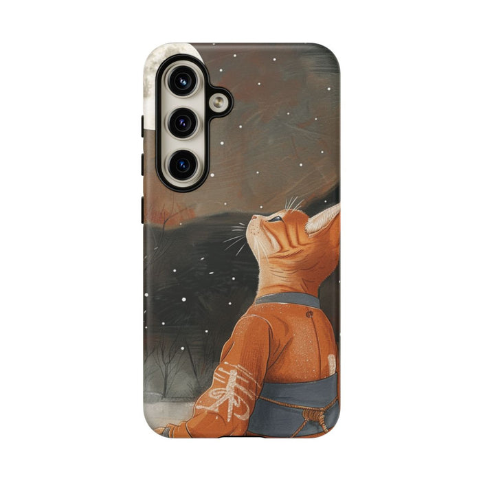 Oranje Kat in Traditionele Gewaad Onder Volle Maan