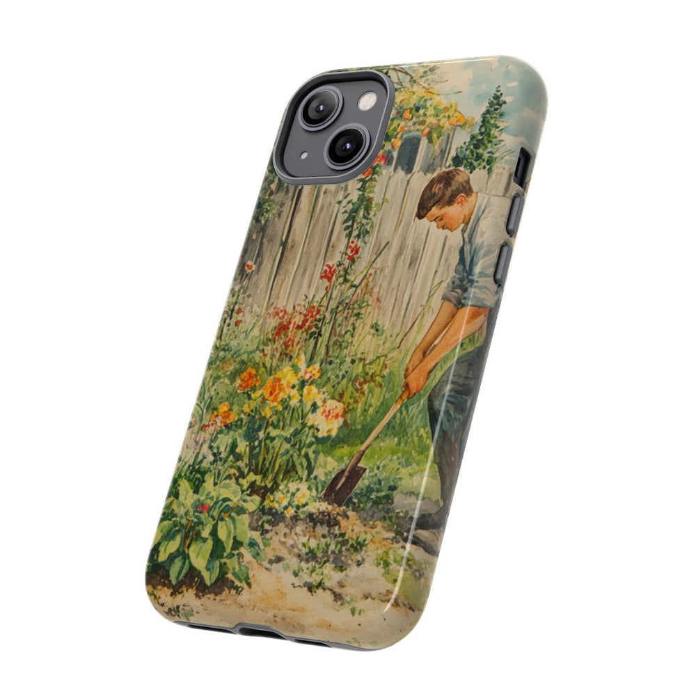 Jonge Man aan het Tuinieren tussen Bloemen