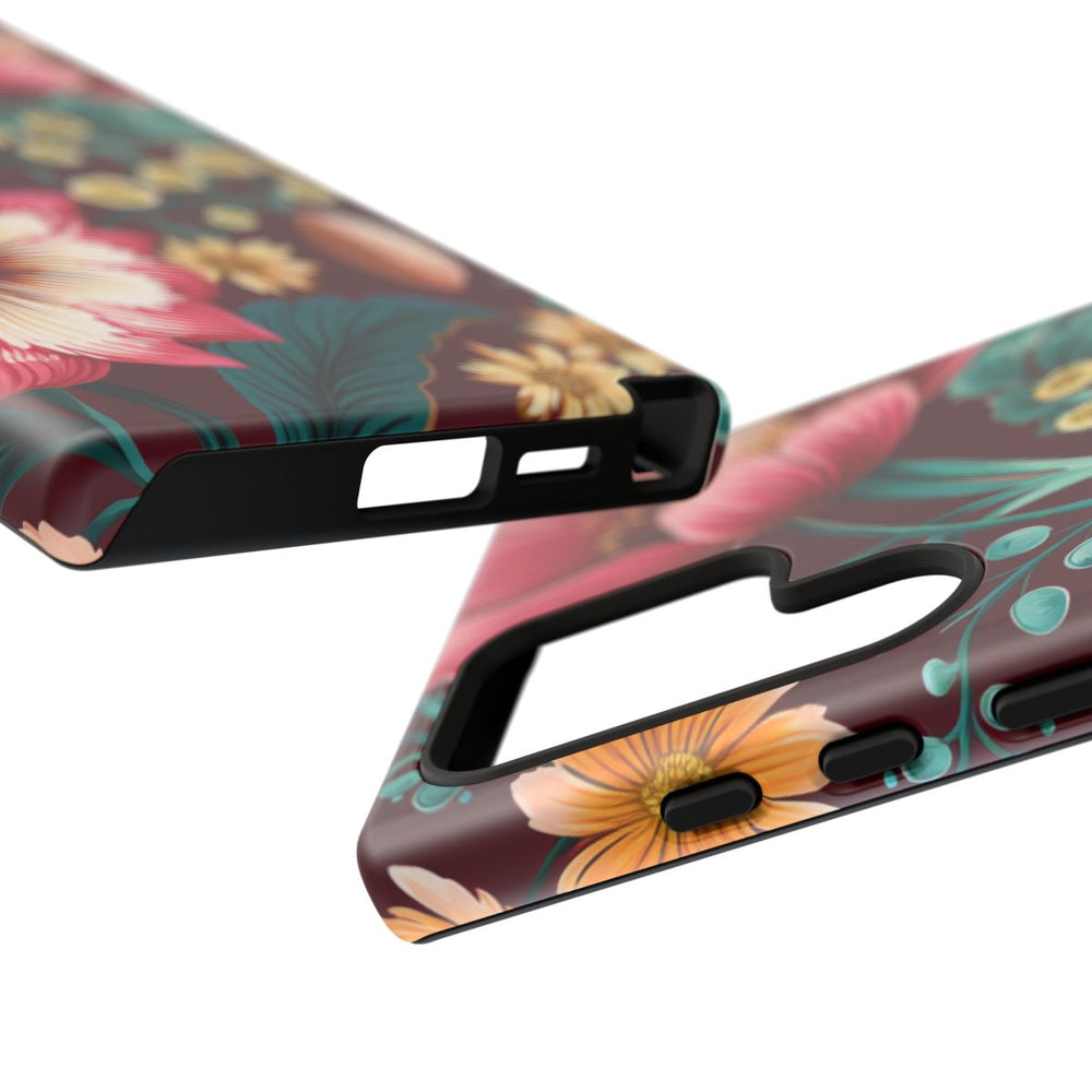 Botanisch Bloemenpatroon in Amber en Teal