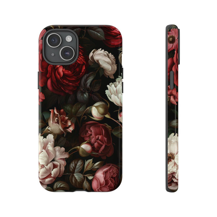 Donkere Bloemenprint met Rozen en Pioenen