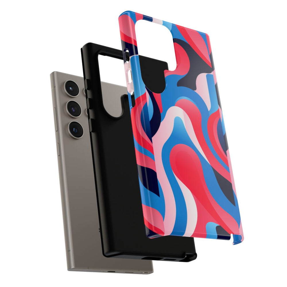Blauw-Rood Abstract Golvend Patroon