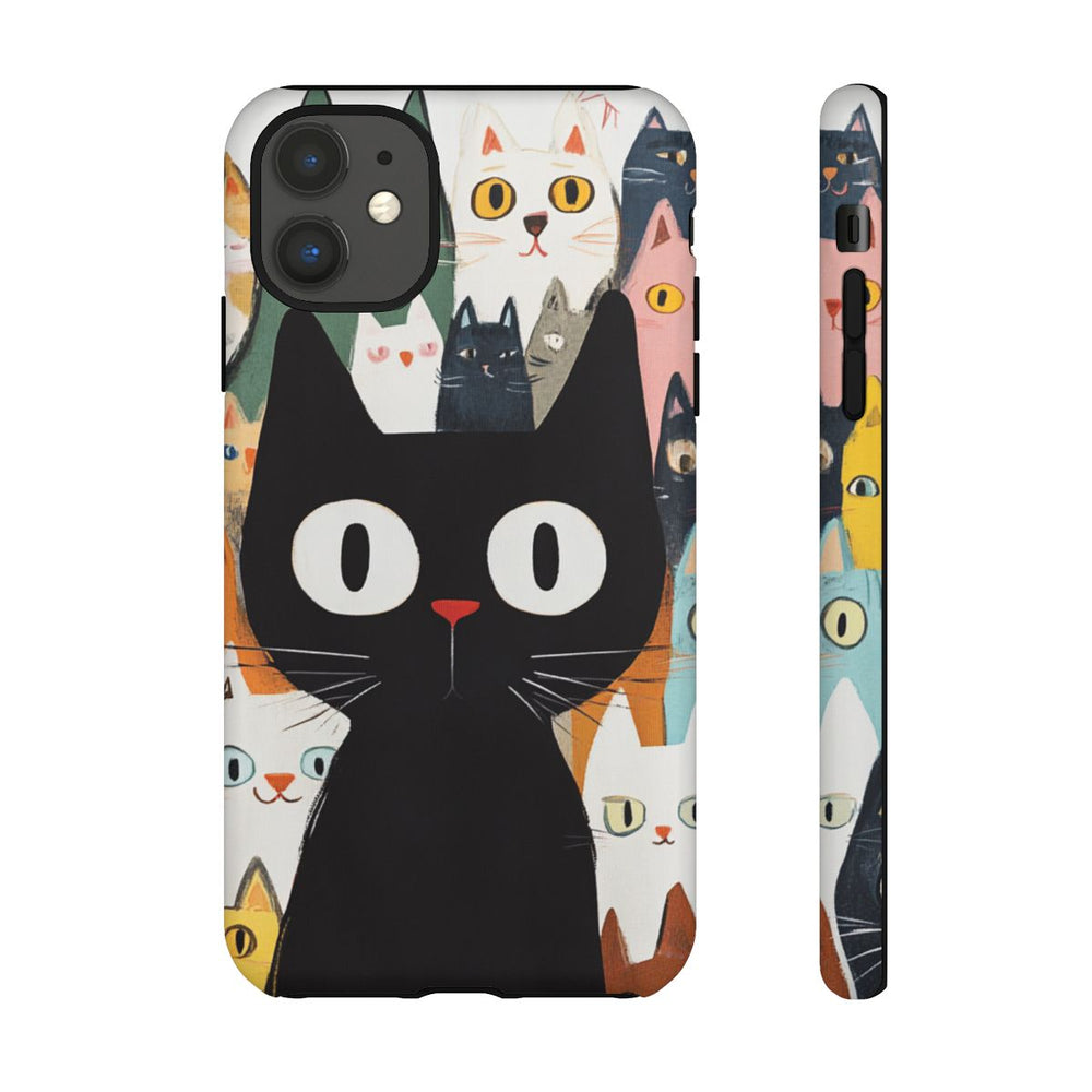 Zwarte Kat met Kleurrijke Cartoonkatten