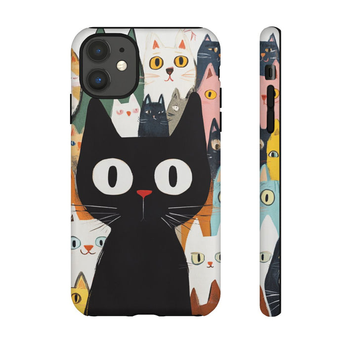 Zwarte Kat met Kleurrijke Cartoonkatten