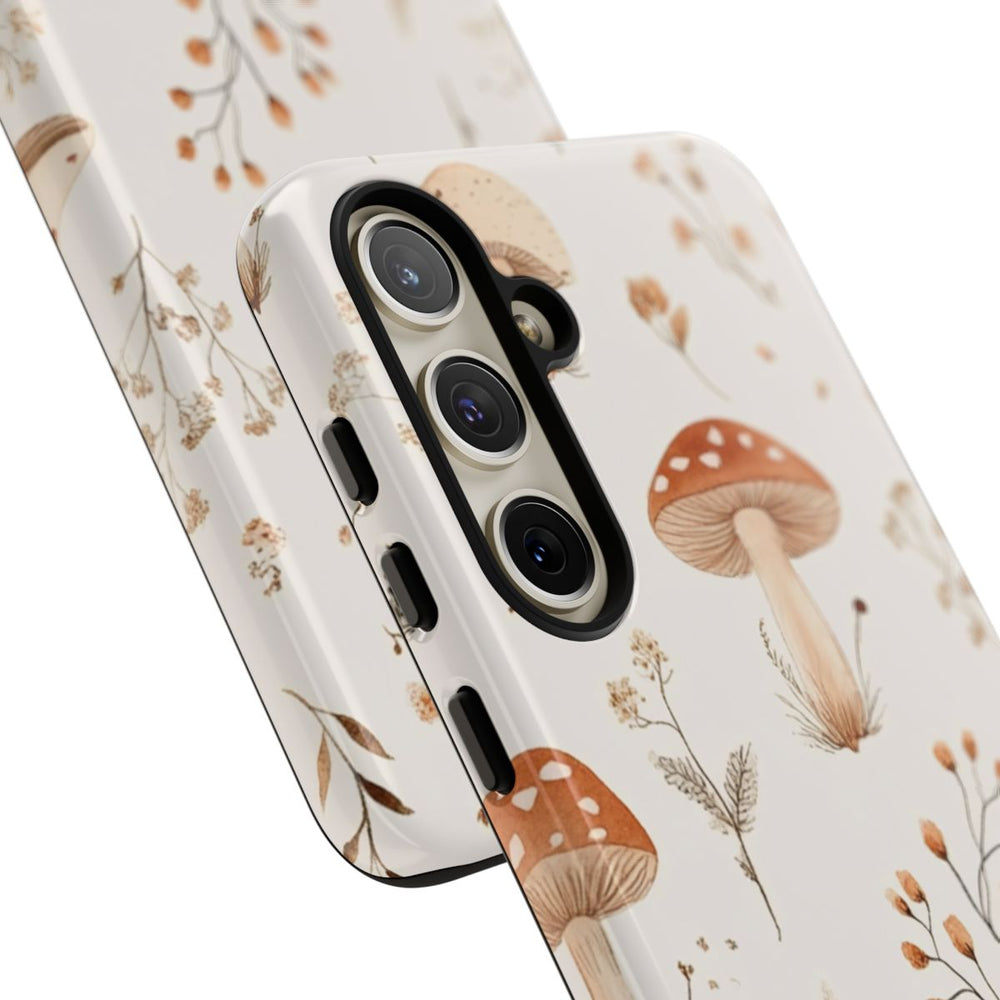 Bruine en Beige Paddenstoelen met Bloemrankenpatroon