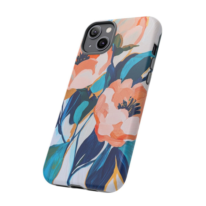 Abstract Perzikroze en Blauwe Bloemen