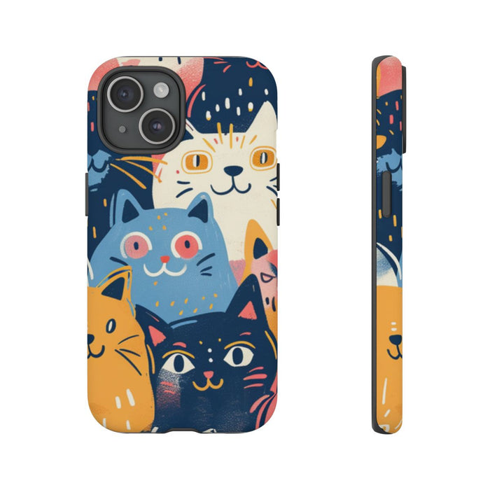 Vrolijk Kattenpatroon in Kleurrijke Illustratie